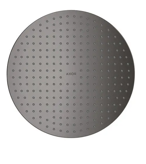 Runde Brause mit gleichmäßiger Wasserverteilung, beschichtet in mattem Schwarz. Das Logo der Marke AXOR ist in der Mitte sichtbar.